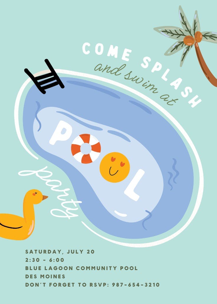 Old-school pool - pool party invitation